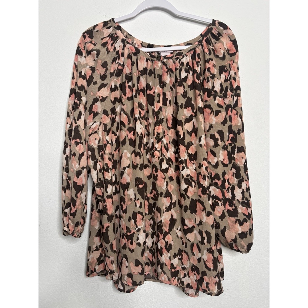 Allison Daley Plus 3X Boho Balloon Sleeve Lightweight 3/4 Sleeve Floral